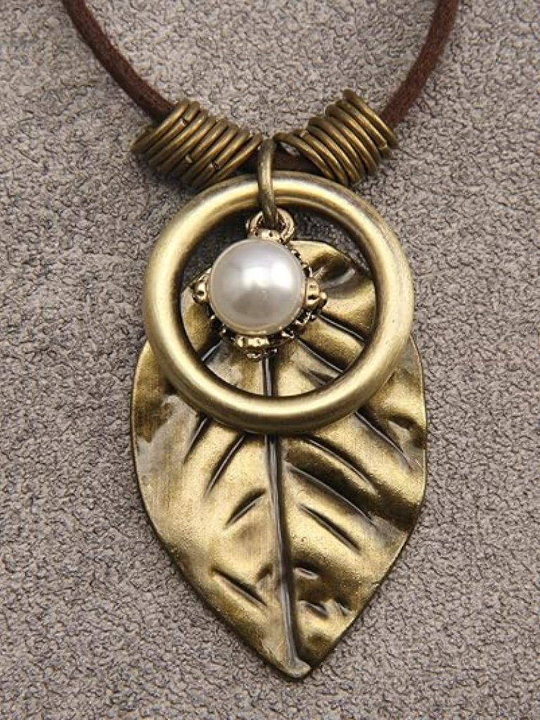New Boho Long Necklace Chain Gold & Pearl Chunky Jewelry Leaf Elegant Fashion